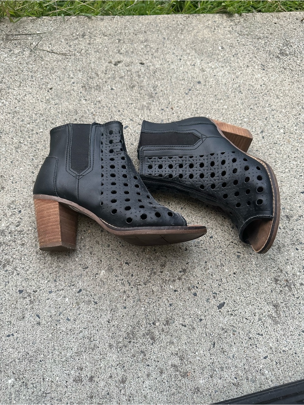 Toms peep toe booties with block heel